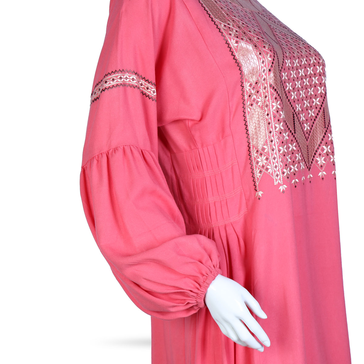 Light Pink Cotton Casual Wear | Cuffed Sleeves Plain Dress