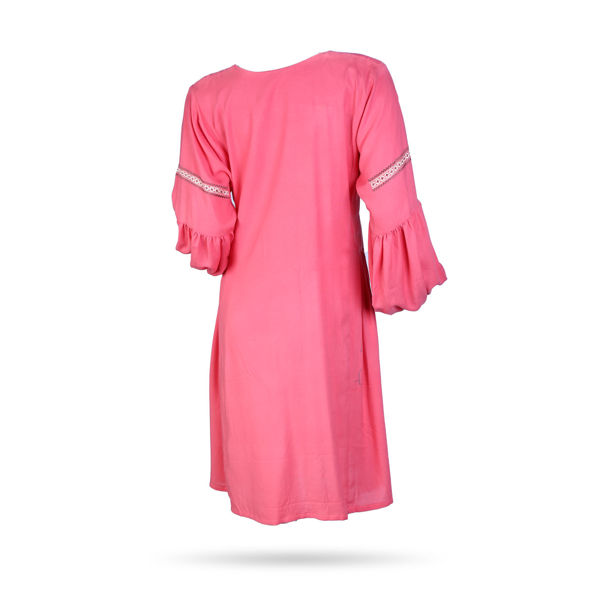 Light Pink Cotton Casual Wear | Cuffed Sleeves Plain Dress