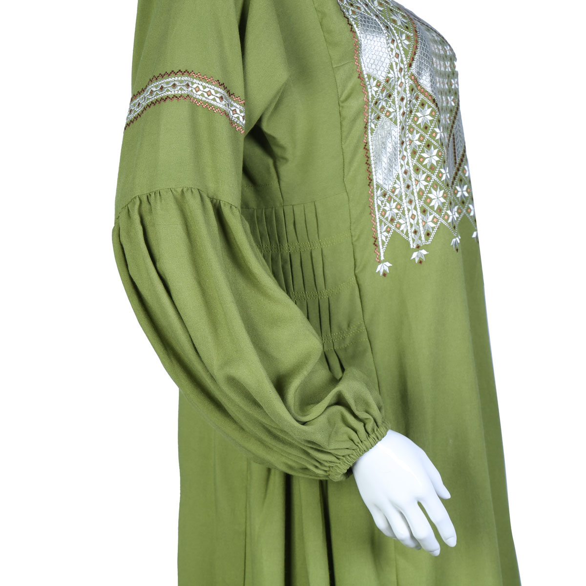 Green Cuffed Sleeves Plain Dress | Cotton Casual Wear