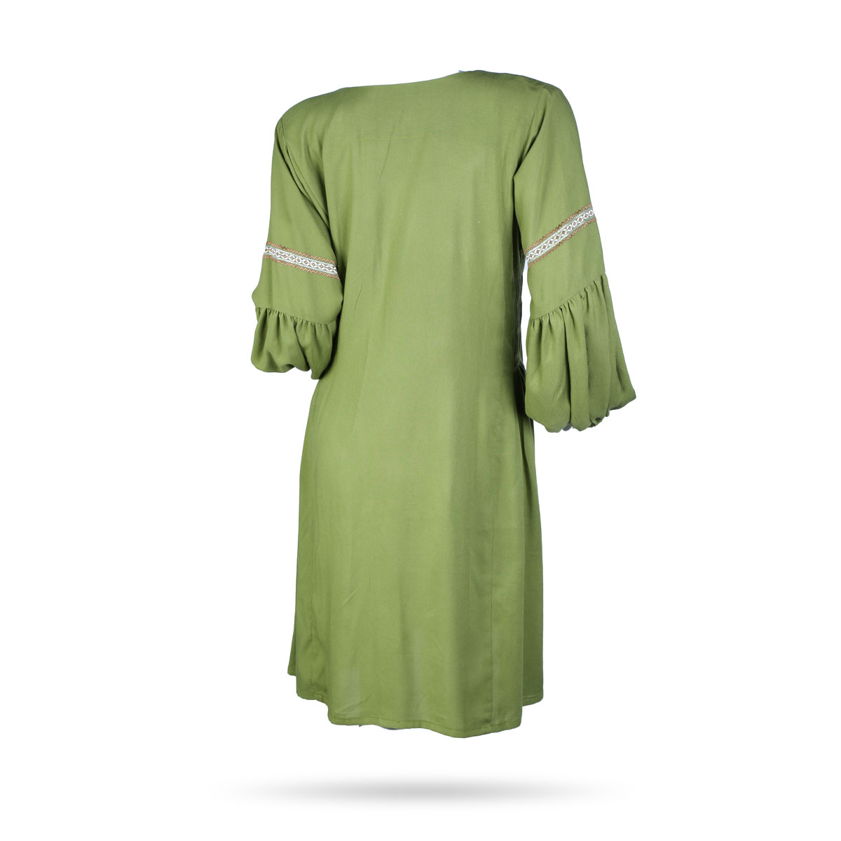Green Cuffed Sleeves Plain Dress | Cotton Casual Wear