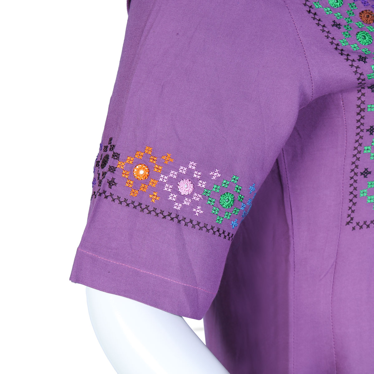 Purple Cotton Plain Embroidered Dress | 2 Piece Short Dress