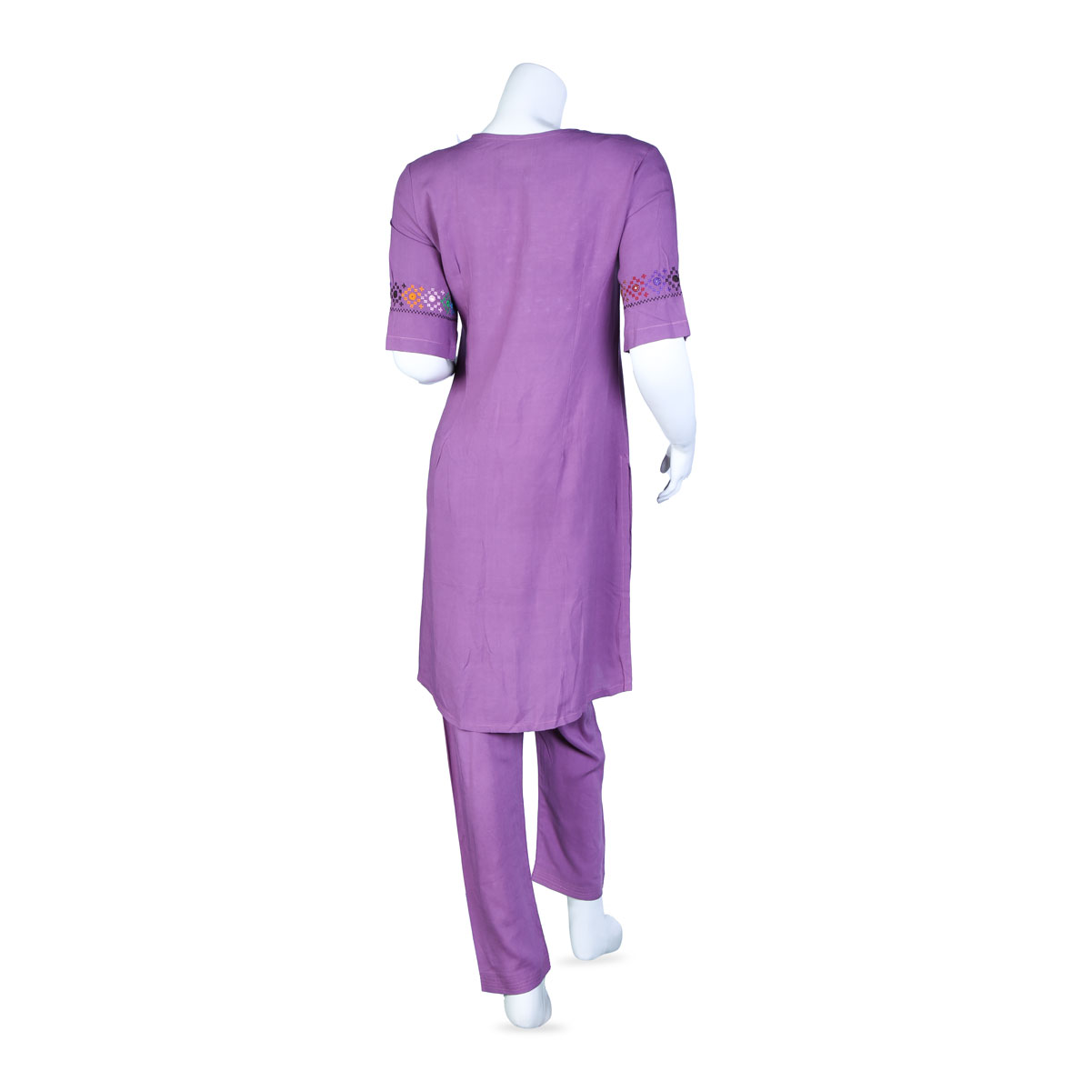 Purple Cotton Plain Embroidered Dress | 2 Piece Short Dress