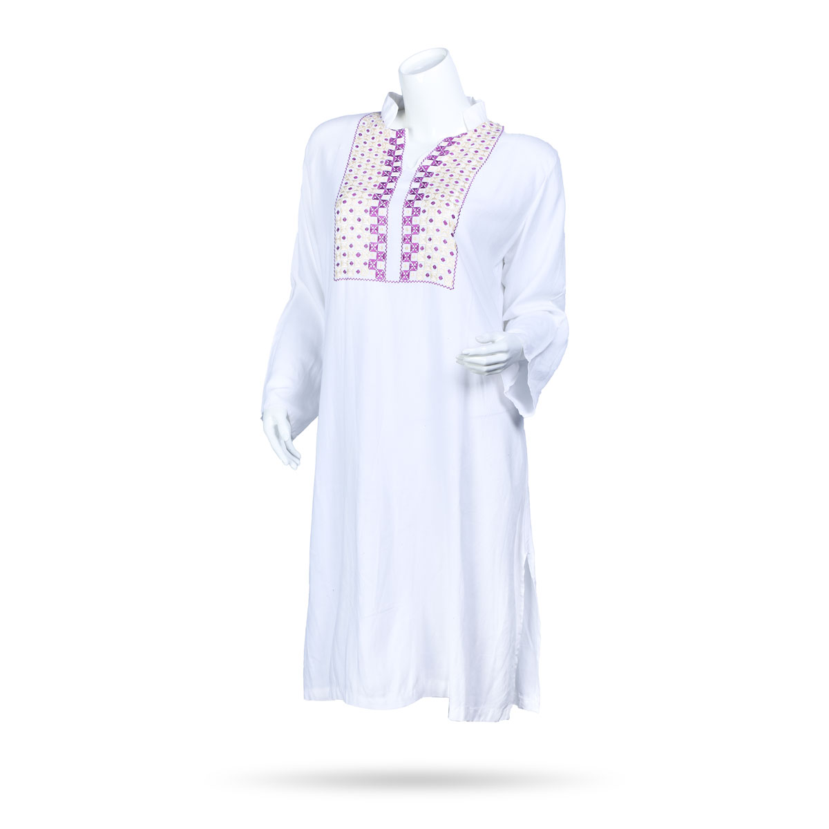 White Embroidered Cotton Dress | Plain Dress