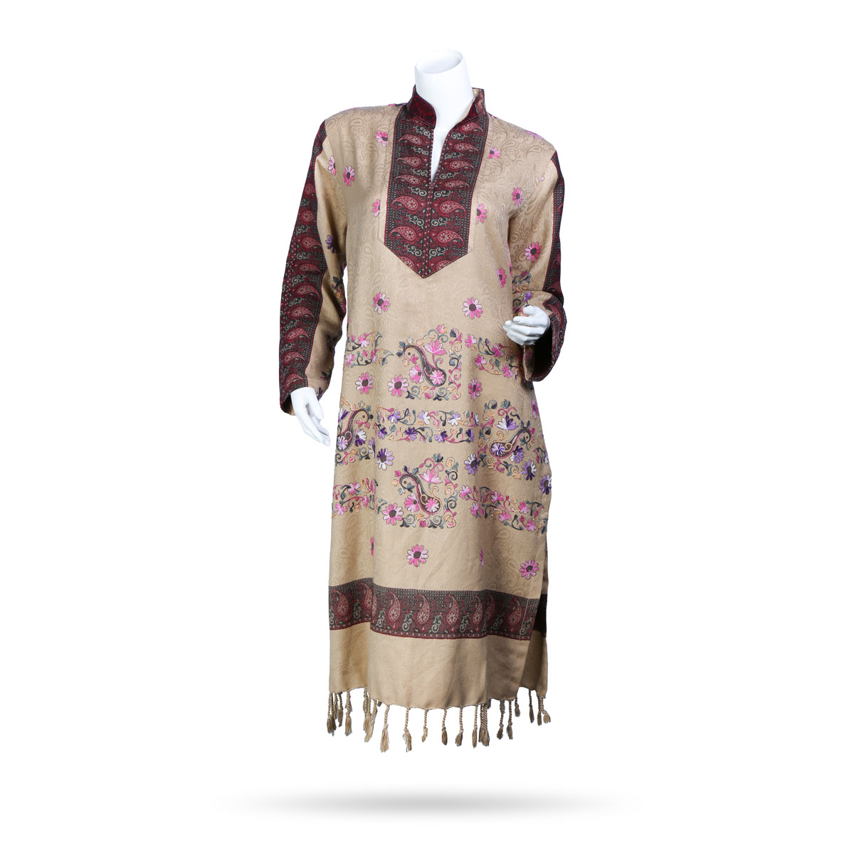 Cream Long Outwear | Thick Fabric Collared Dress