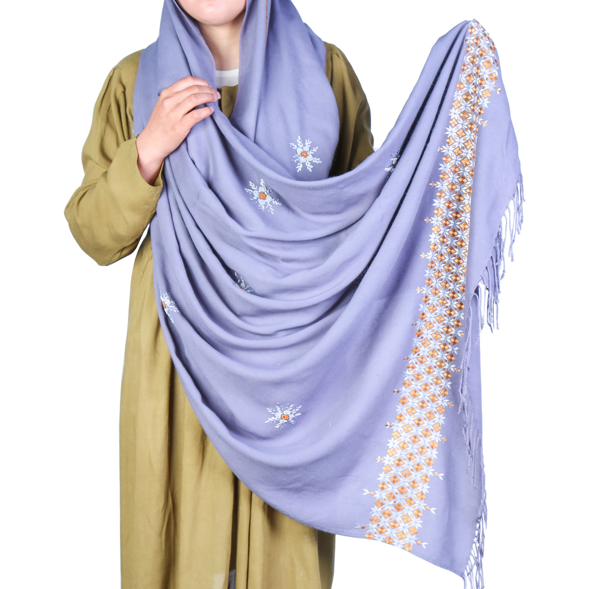 Light Blue Cotton Scarf | Embroidered Scarf