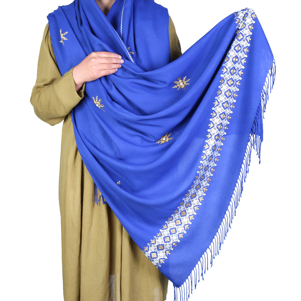 Lapis Blue Cotton Embroidered Scarf | Soft Scarf