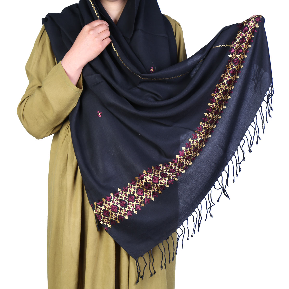 Denim Soft Cotton Scarf | Embroidered Scarf