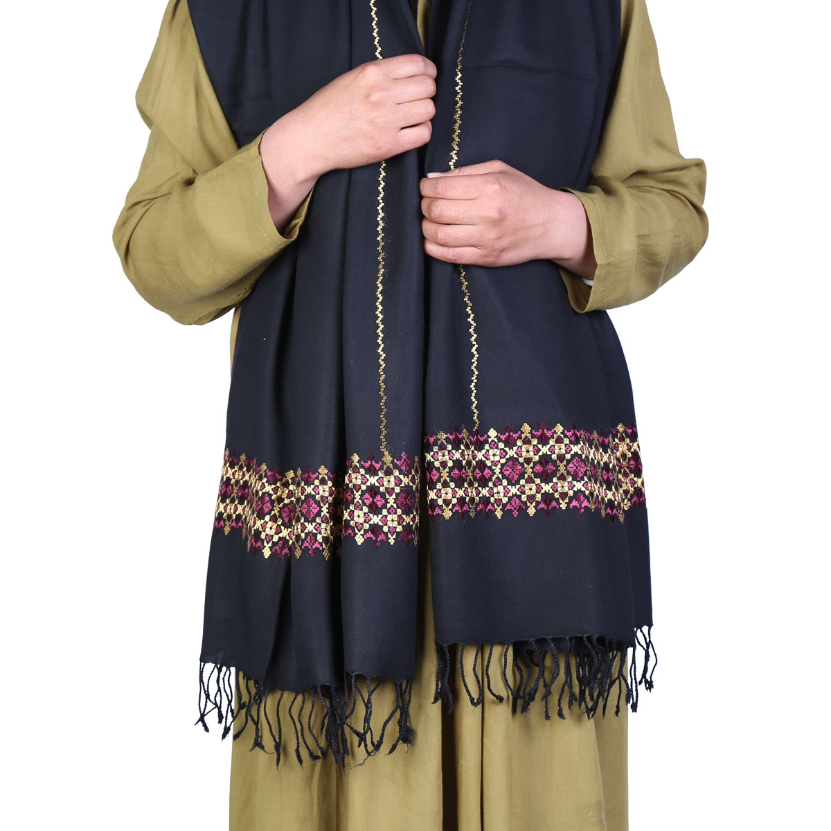 Denim Soft Cotton Scarf | Embroidered Scarf