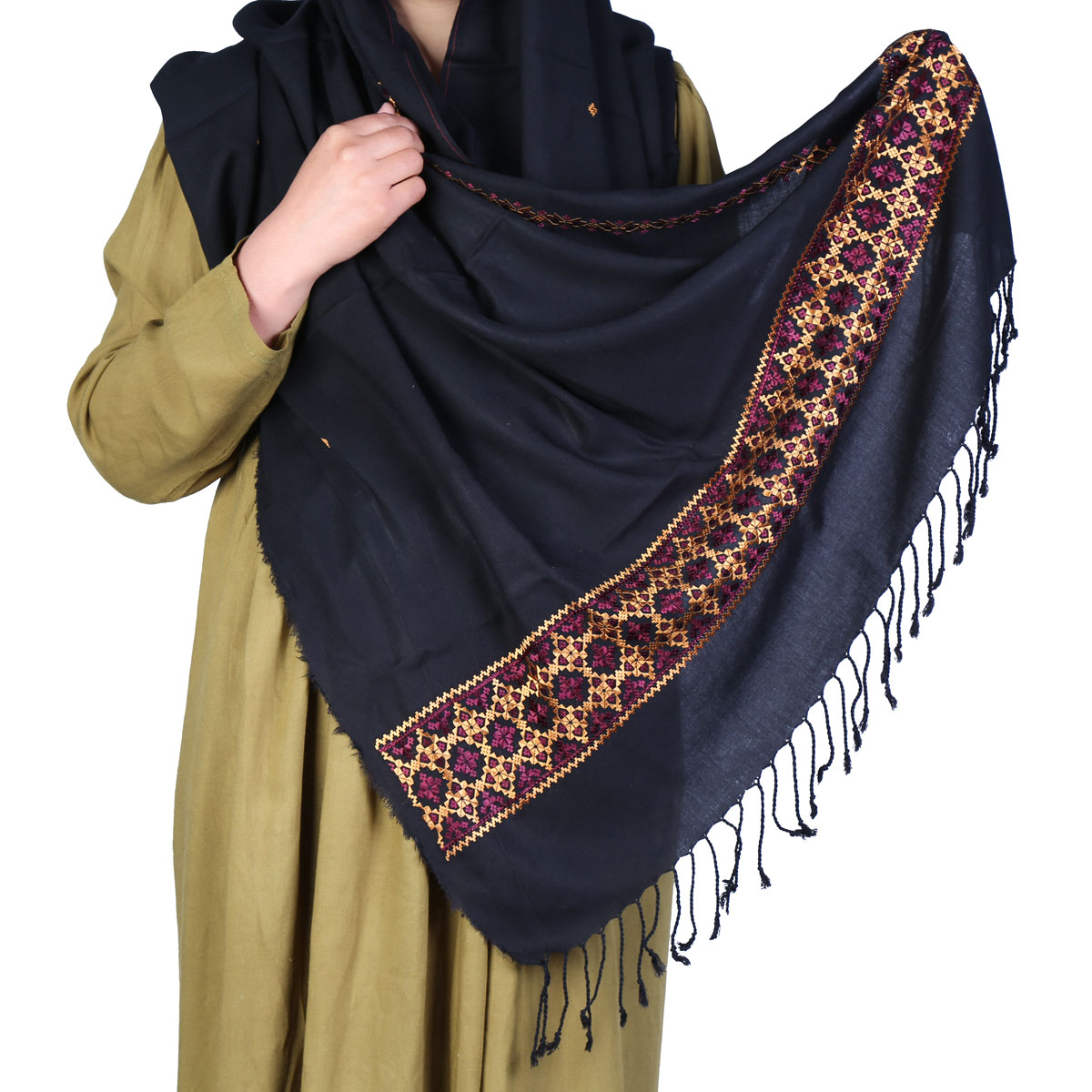 Denim Embroidered Scarf | Soft Cotton Scarf