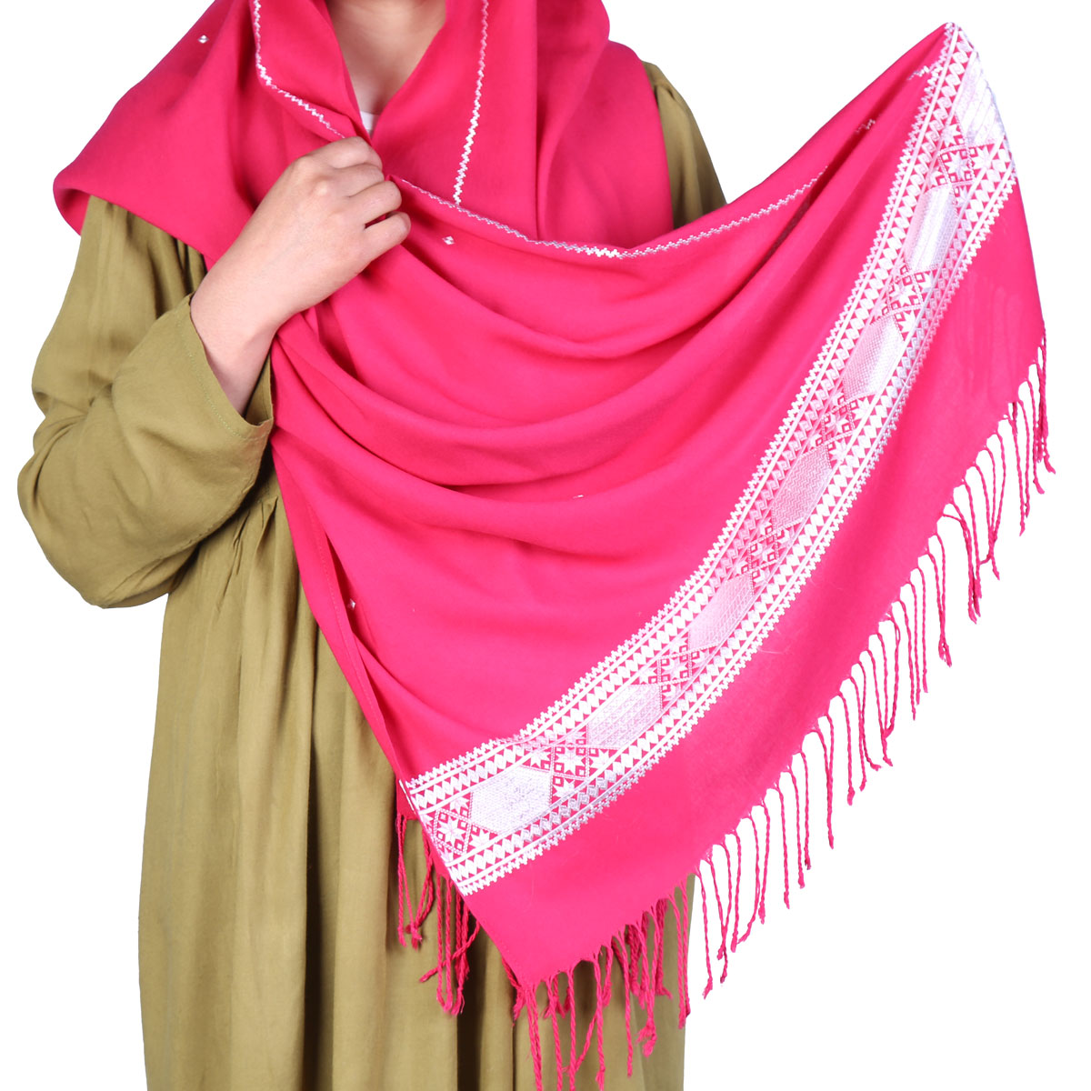 Pink Bamyani Embroidered Scarf | Soft Cotton Scarf