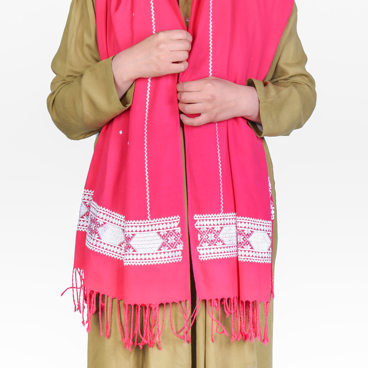 Pink Bamyani Embroidered Scarf | Soft Cotton Scarf