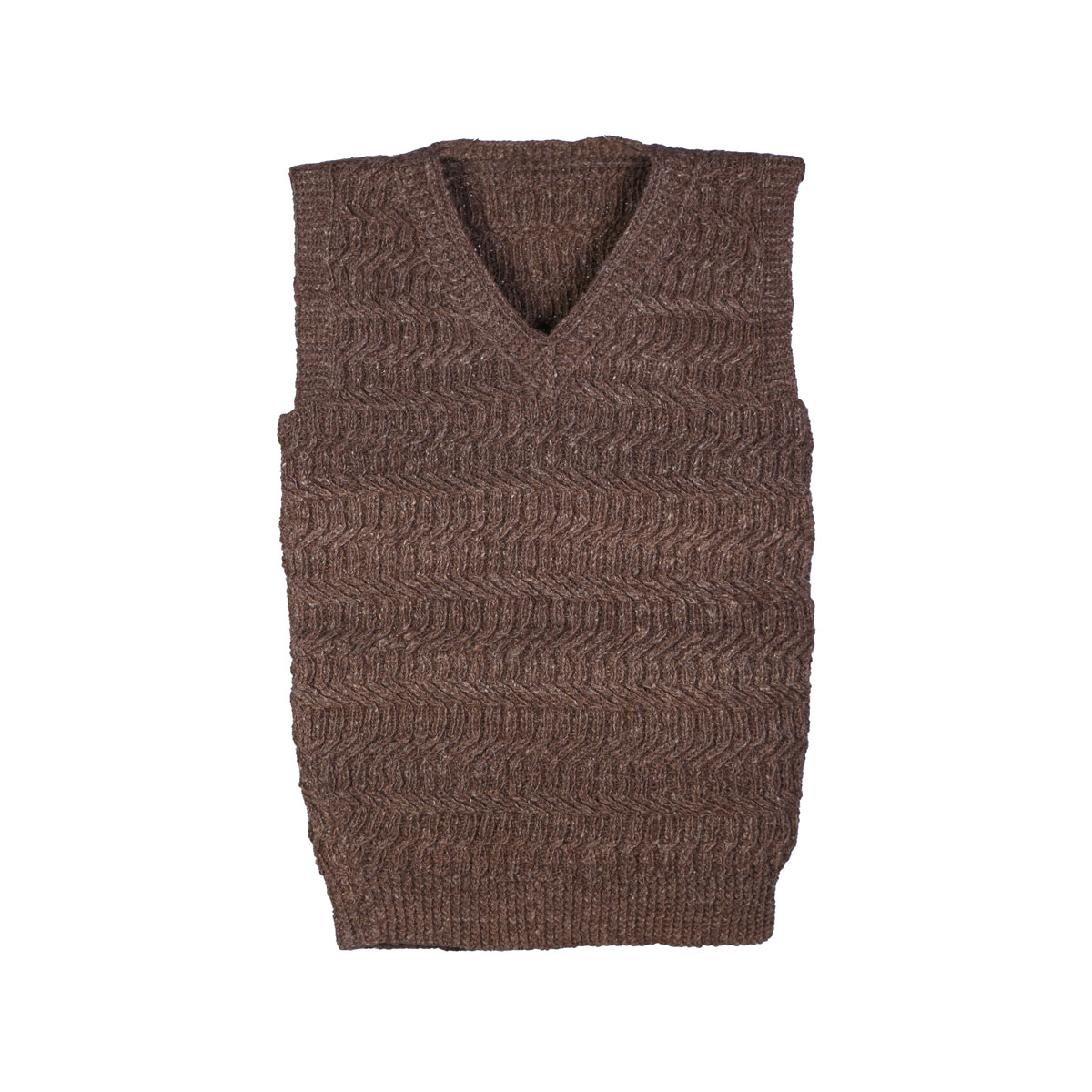Hand-Knitted Winter Sweater | Brown Sleeveless Sweater