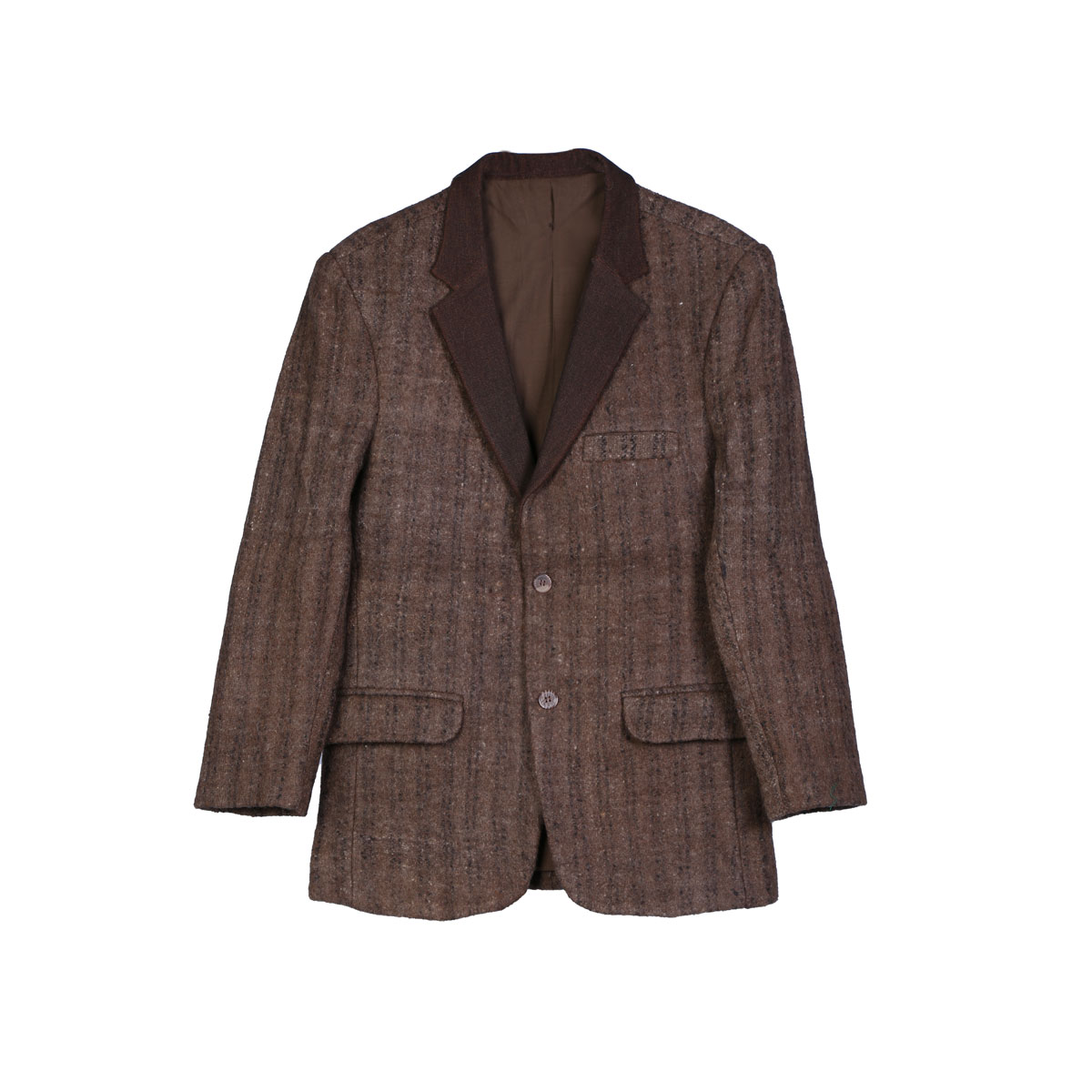 Brown Tailored Collar Coat | Woolen Striped Men's Coat