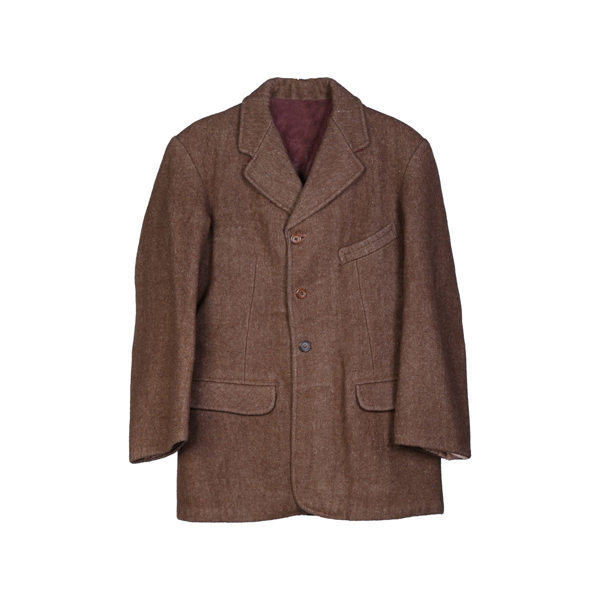 Woolen Hand-Stitched Coat | Brown Coat With Side Pockets