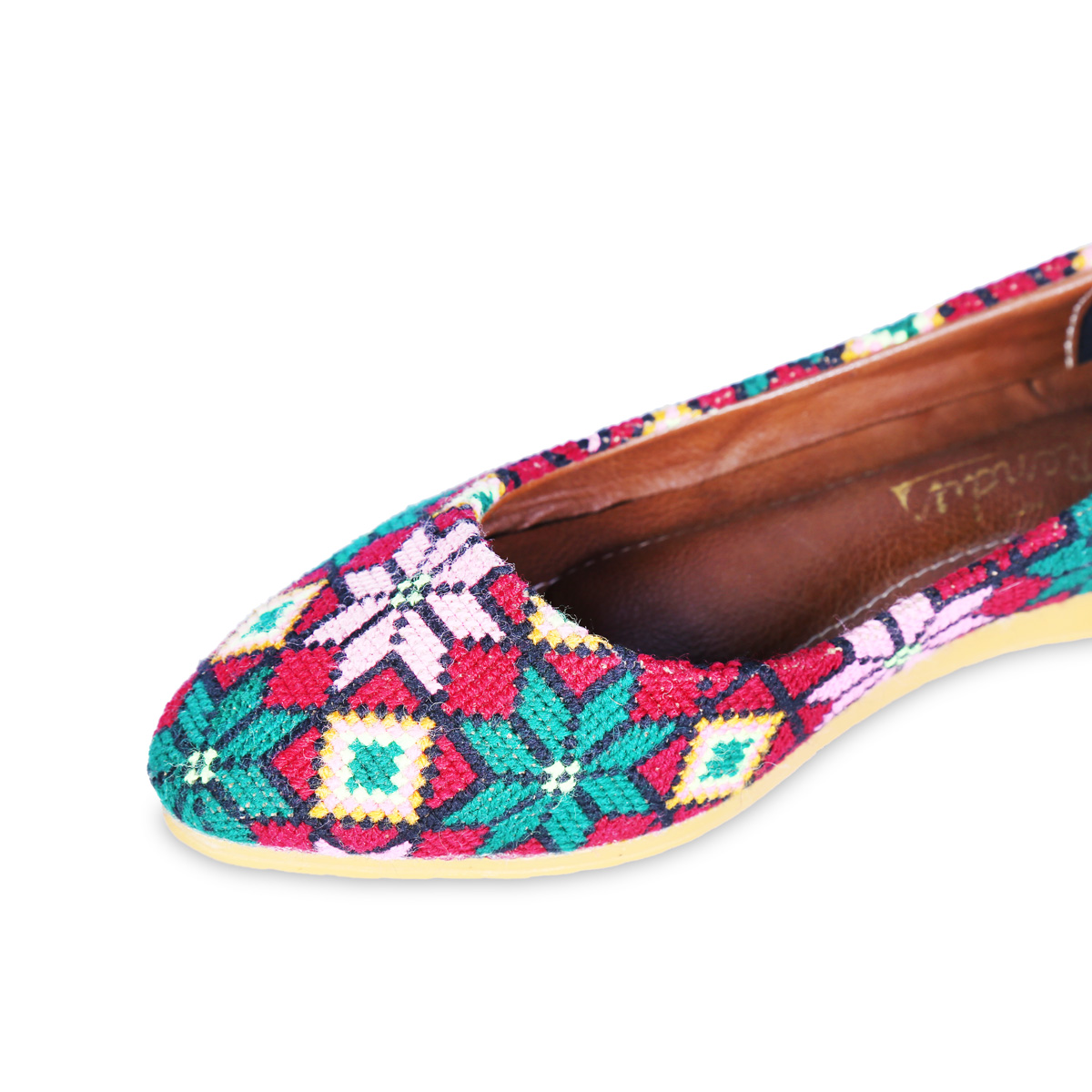 Graph Embroidered Flat Shoes | Hand-Stitched Ballet Flats