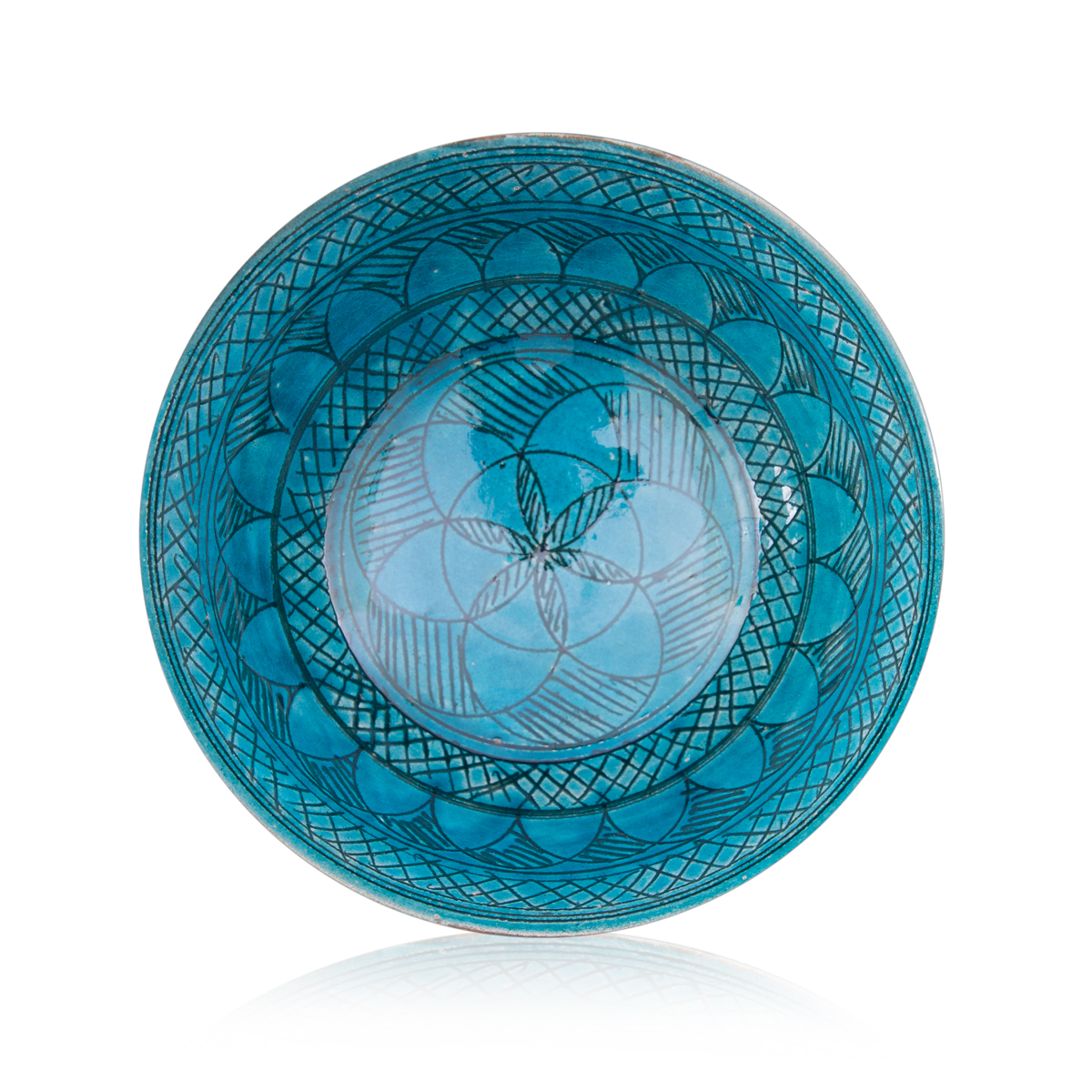 Blue Istalefi Clay Footed Bowl | Medium Black Pattern Ceramic Bowl
