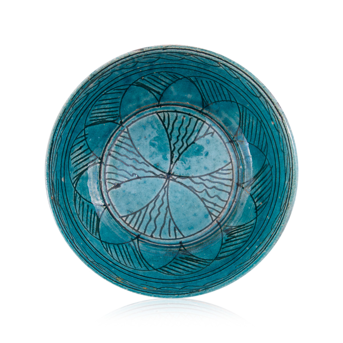 Small Clay Istalif Blue Ceramic Bowl With Oriental Handmade Patterns