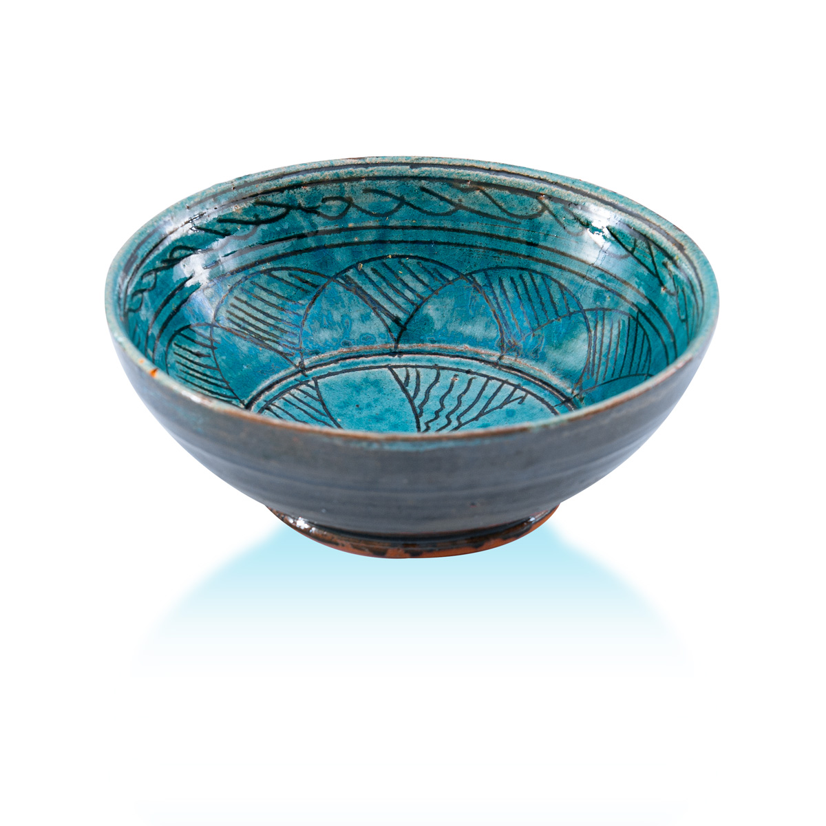 Small Clay Istalif Blue Ceramic Bowl With Oriental Handmade Patterns