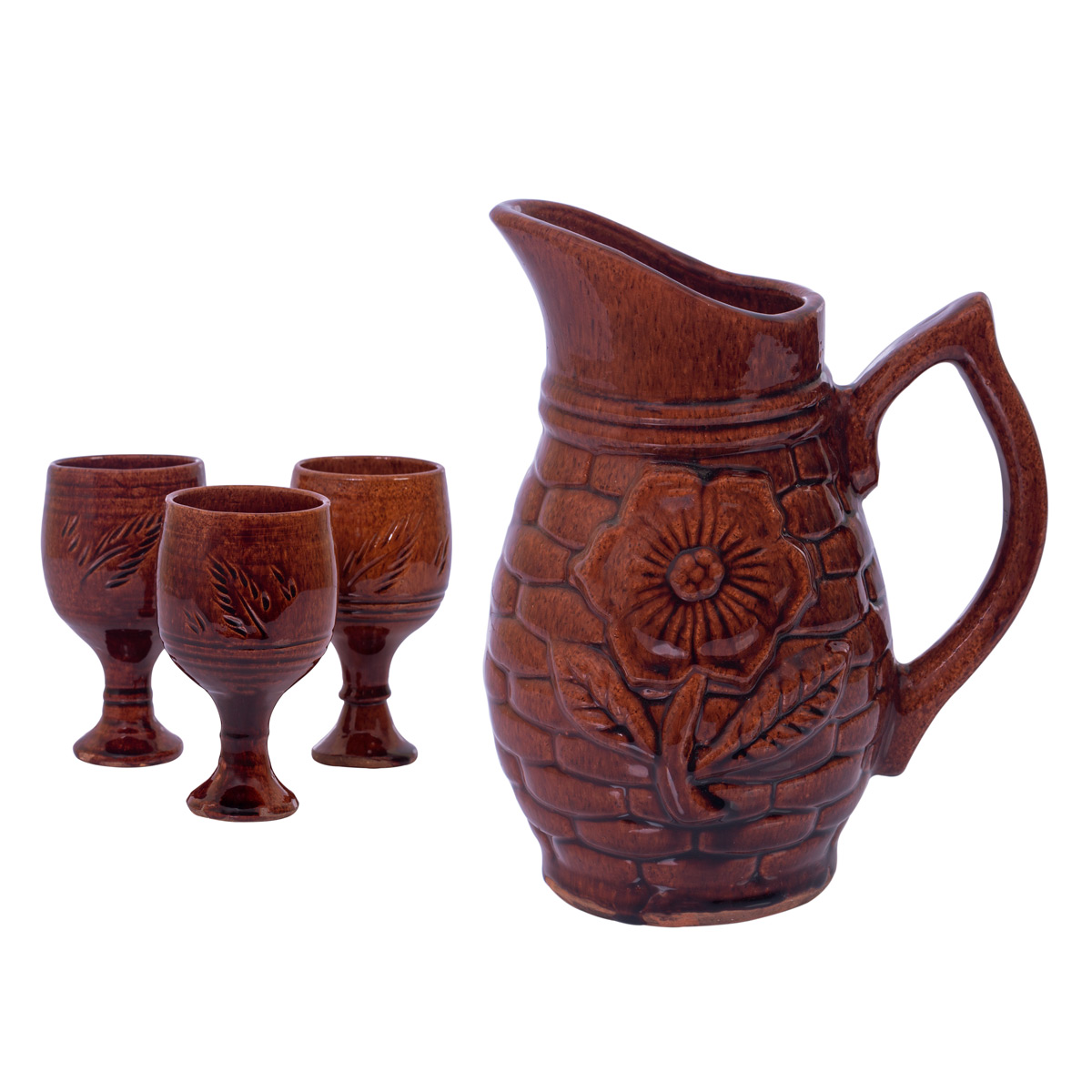 Vintage Hand-Crafted Jug with Glass Set