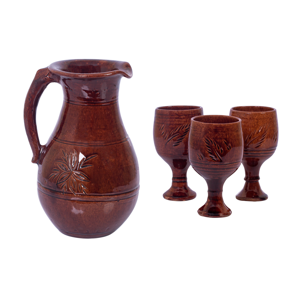 Brown Istalifi Floral Designed Glass Set with Jug
