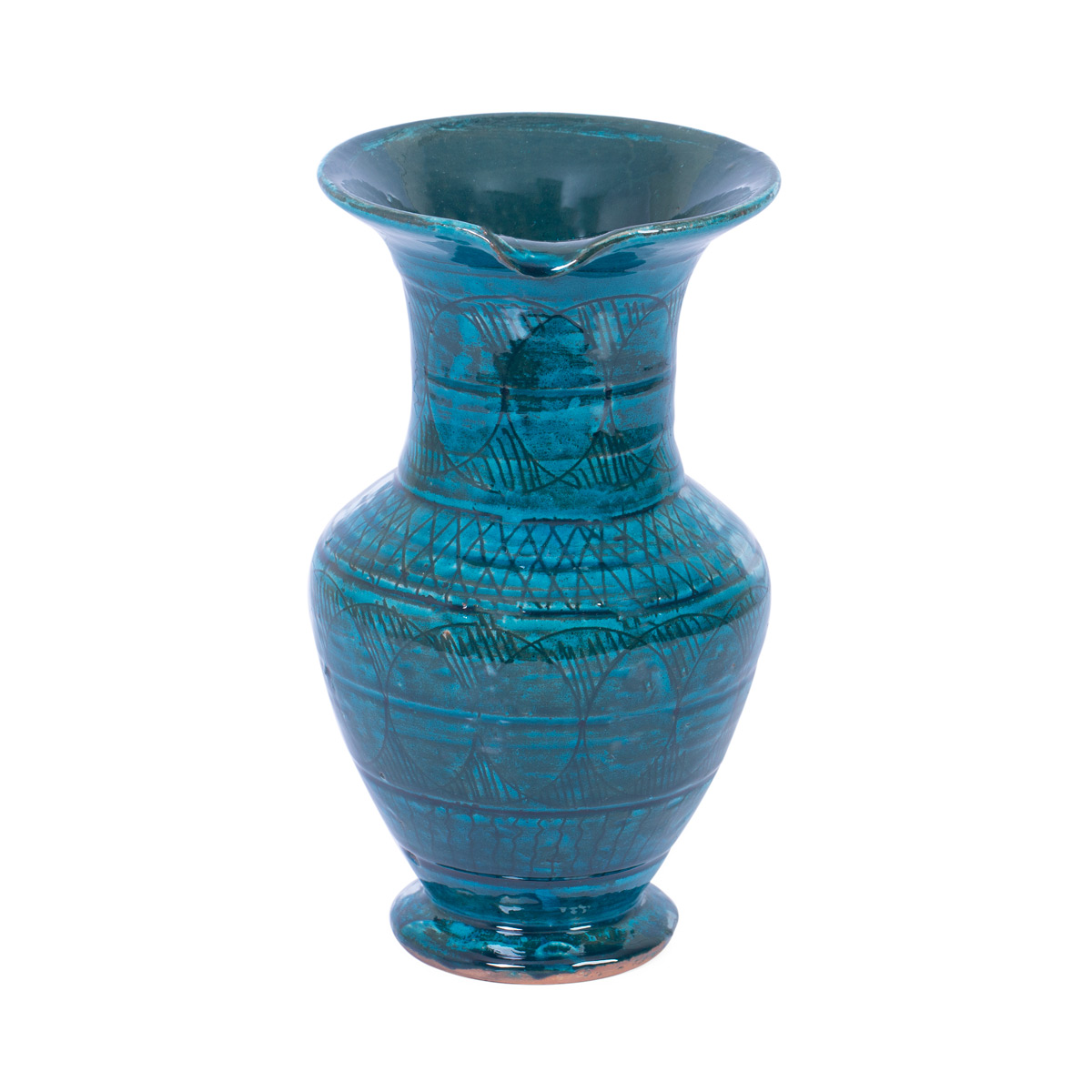 Blue Hand-Printed Ceramic Water Jug Handmade Afghan Pottery