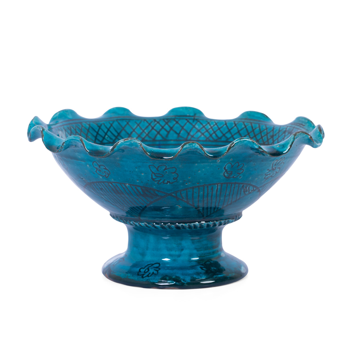 Istalif Blue Pottery Curly Edged Ceramic Fruit Bowl