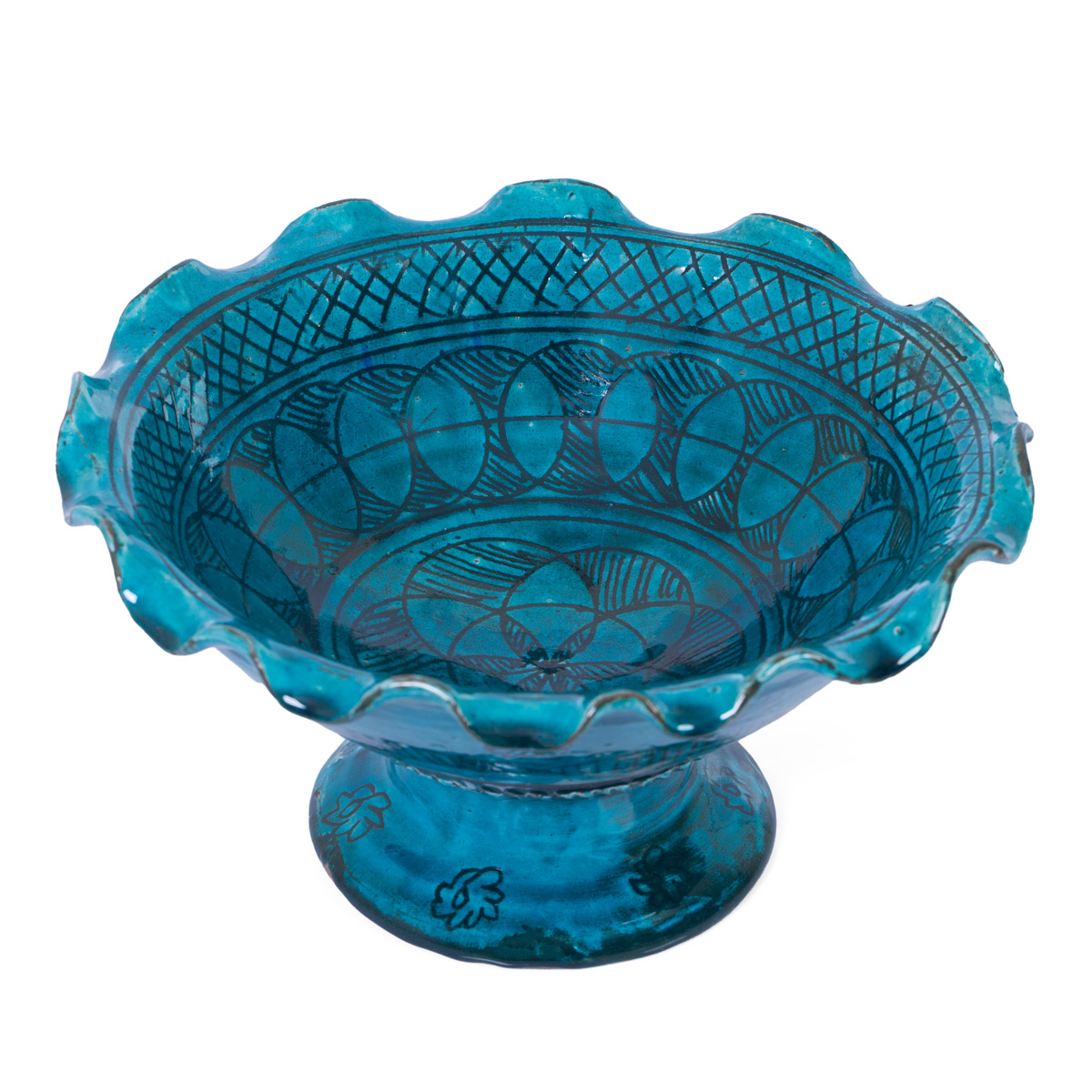 Istalif Blue Pottery Curly Edged Ceramic Fruit Bowl