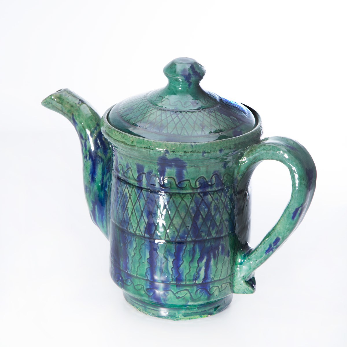 Ceramic Turquoise Hand-Painted Teapot
