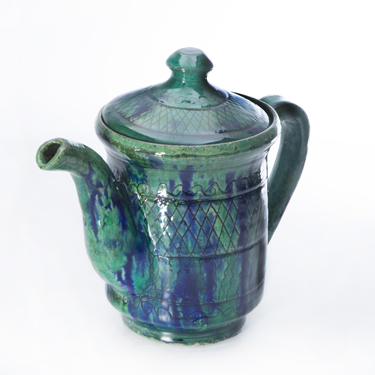 Ceramic Turquoise Hand-Painted Teapot