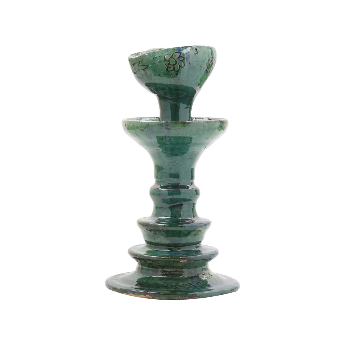 Green Ceramic Candle Holder | Handmade Fountain Design Candle Stand