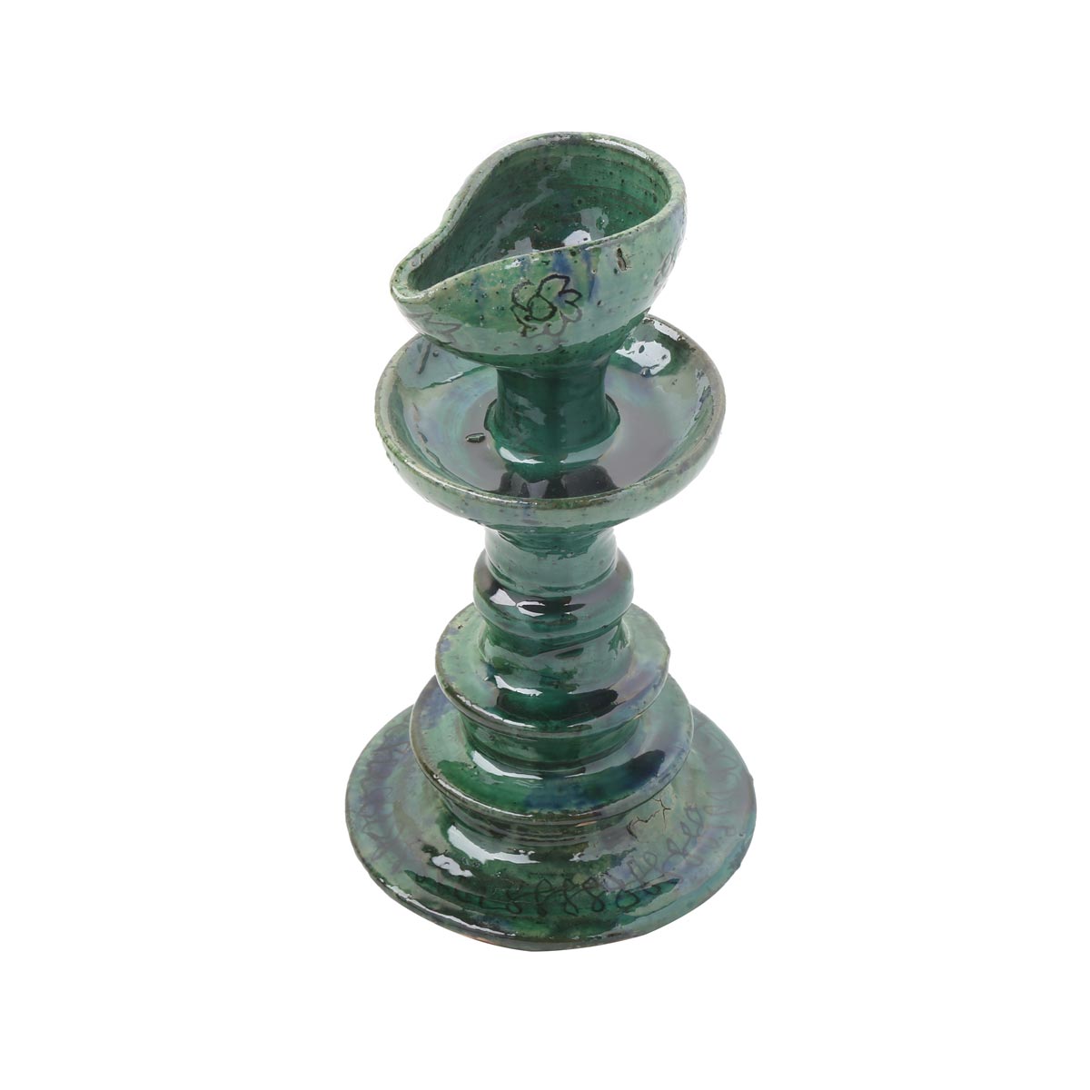 Green Ceramic Candle Holder | Handmade Fountain Design Candle Stand