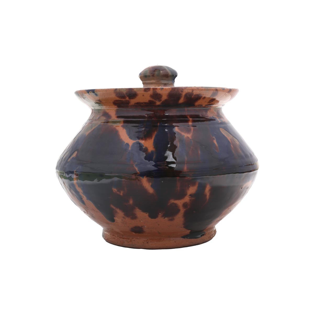 Black & Brown Ceramic Serving Dish | Handmade Rustic Pot with Lid