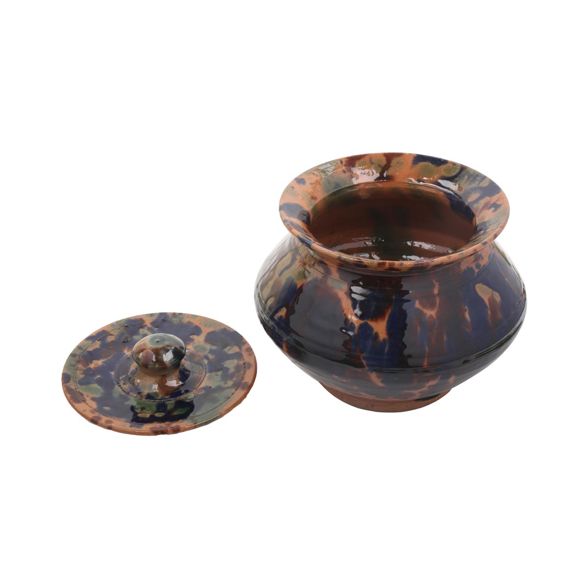 Black & Brown Ceramic Serving Dish | Handmade Rustic Pot with Lid