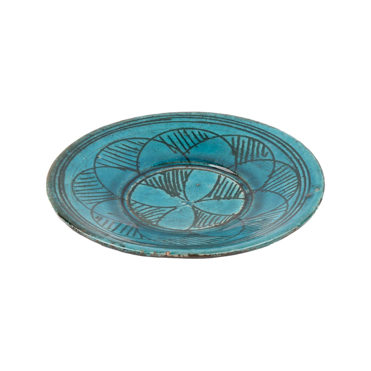 Green Ceramic Footed Saucer | Black Patterned Hand-Painted Saucer