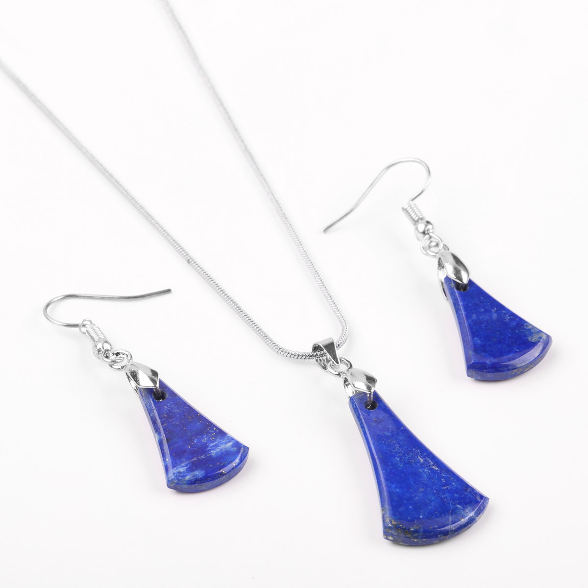Teardrop Lapis Set | Silver Hook Earrings With Pendant