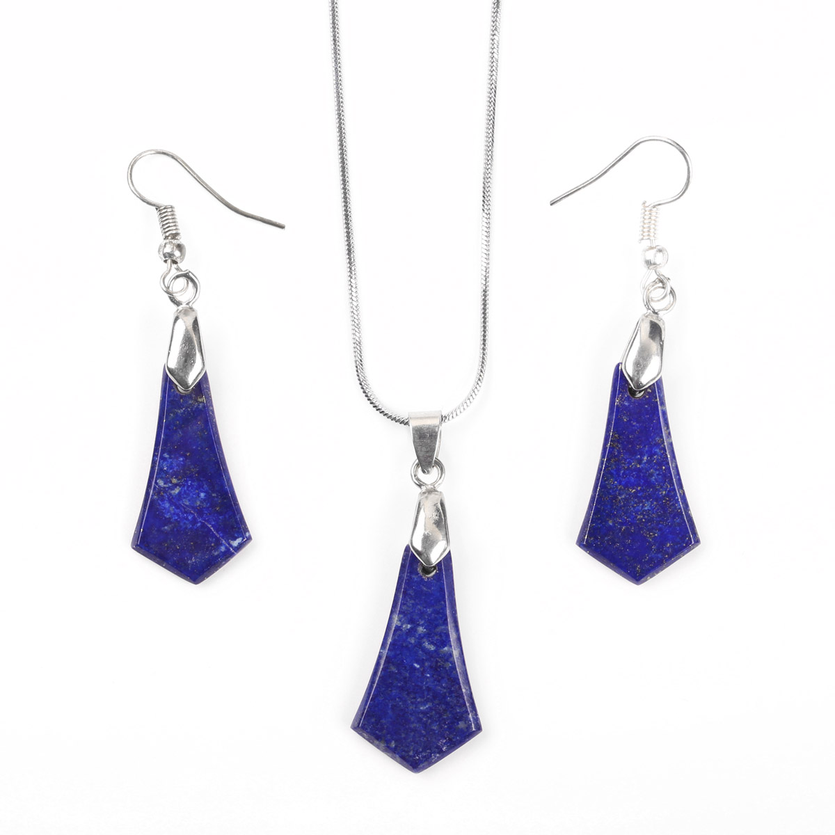 Lapis Drop Earrings & Necklace Set | Silver Lazuli Pendant With Earrings