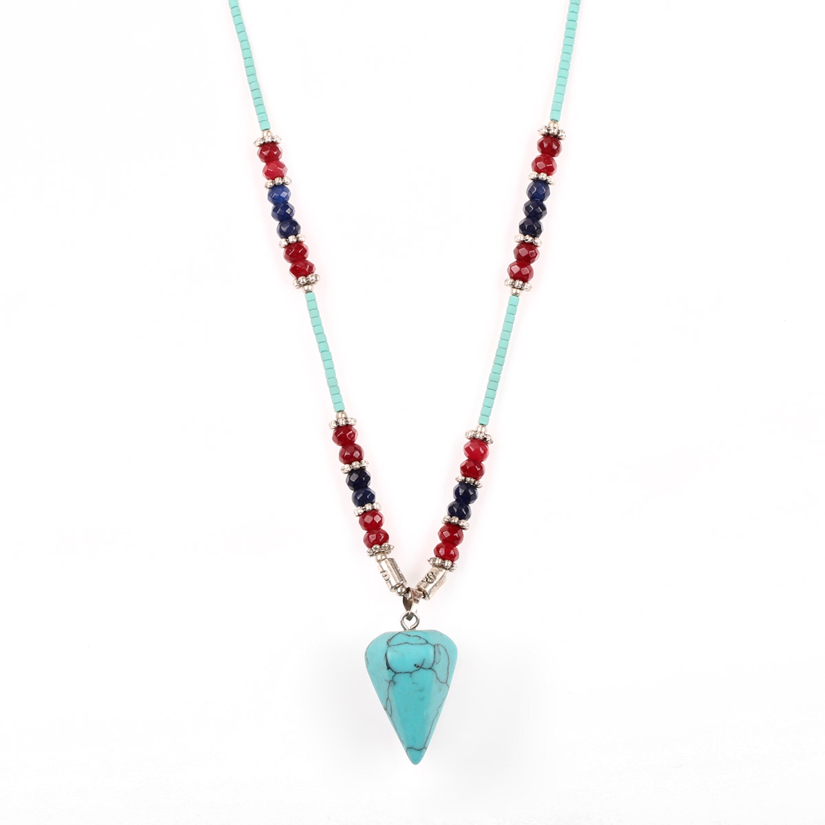 Turquoise & Agate Stone Necklace | Drop Station Pendant