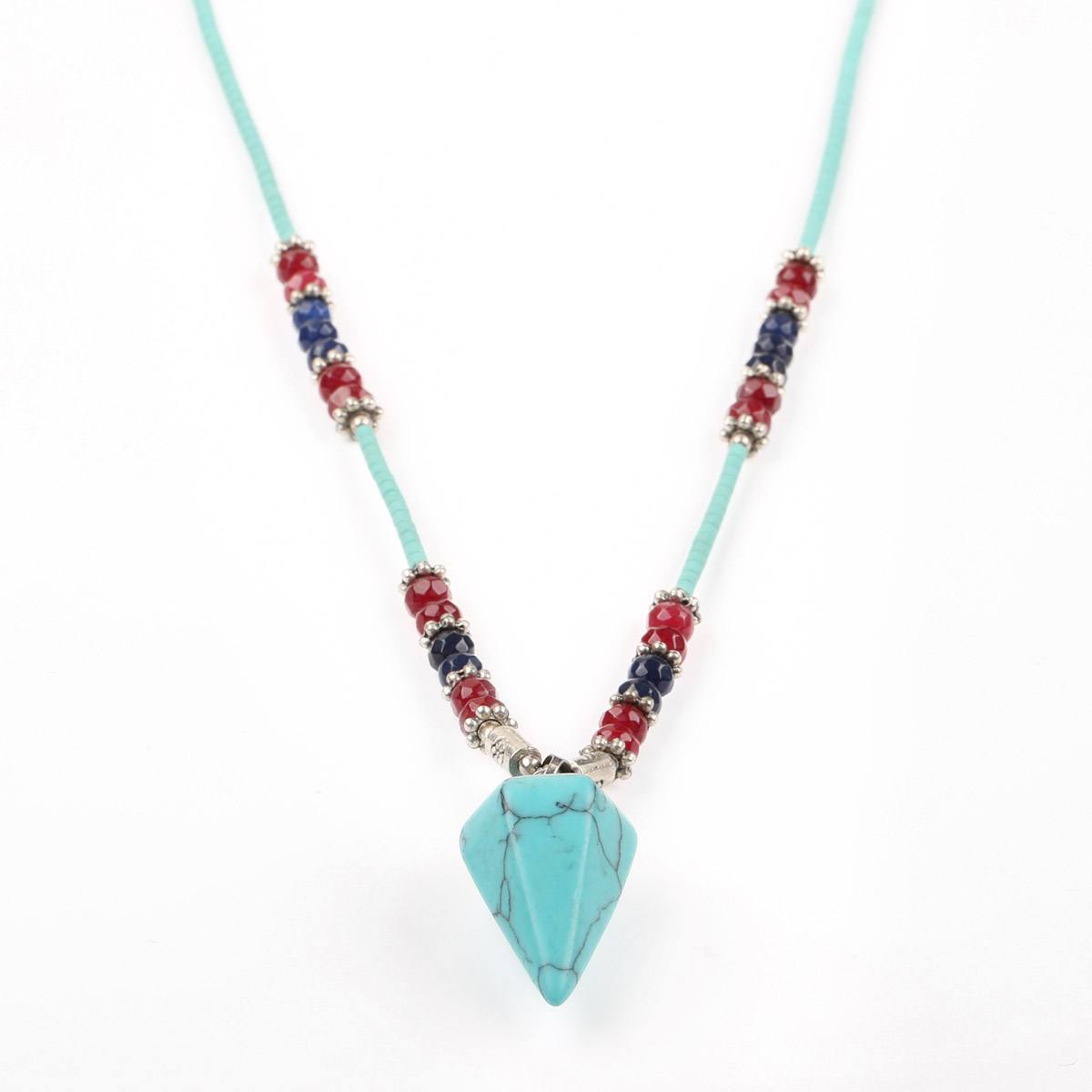 Turquoise & Agate Stone Necklace | Drop Station Pendant