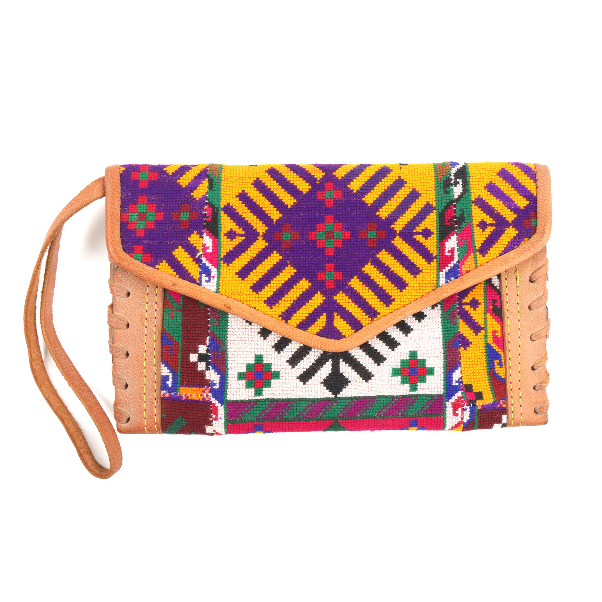 Flip Embroidered Handbag | Leather Clutch Purse
