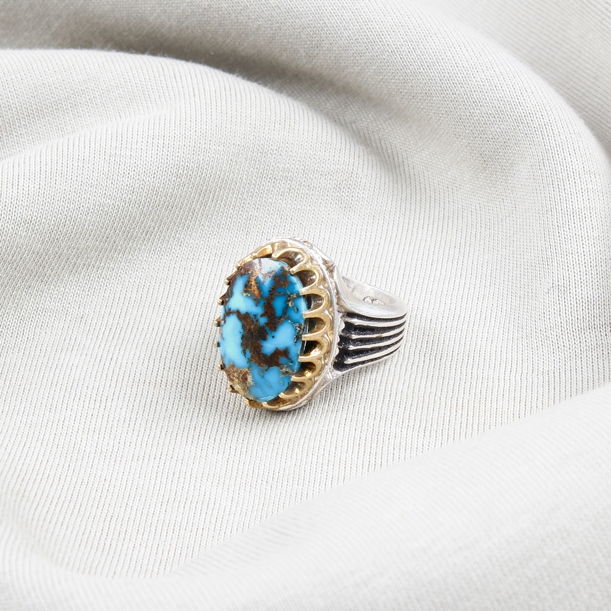 Blue Turquoise Man Ring | Silver Oval Ring