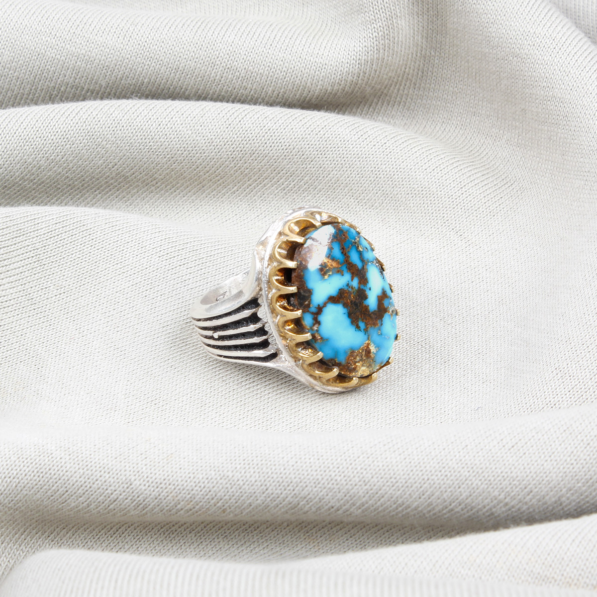 Blue Turquoise Man Ring | Silver Oval Ring