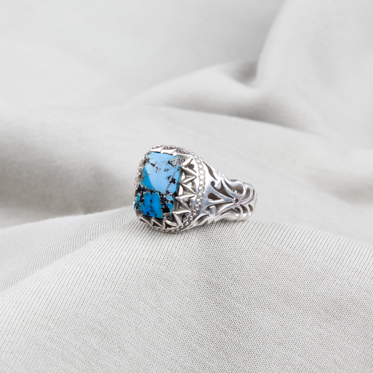 Blue Feroza Shajari Ring | Silver Turquoise Cluster Ring