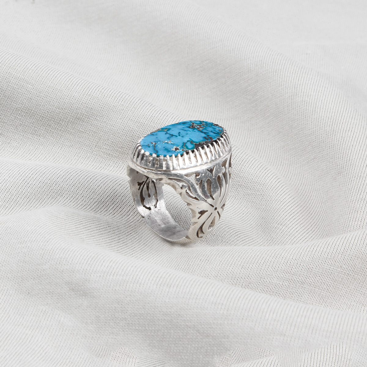 Men Blue Turquoise Silver Cluster Ring | Feroza Shajari Ring
