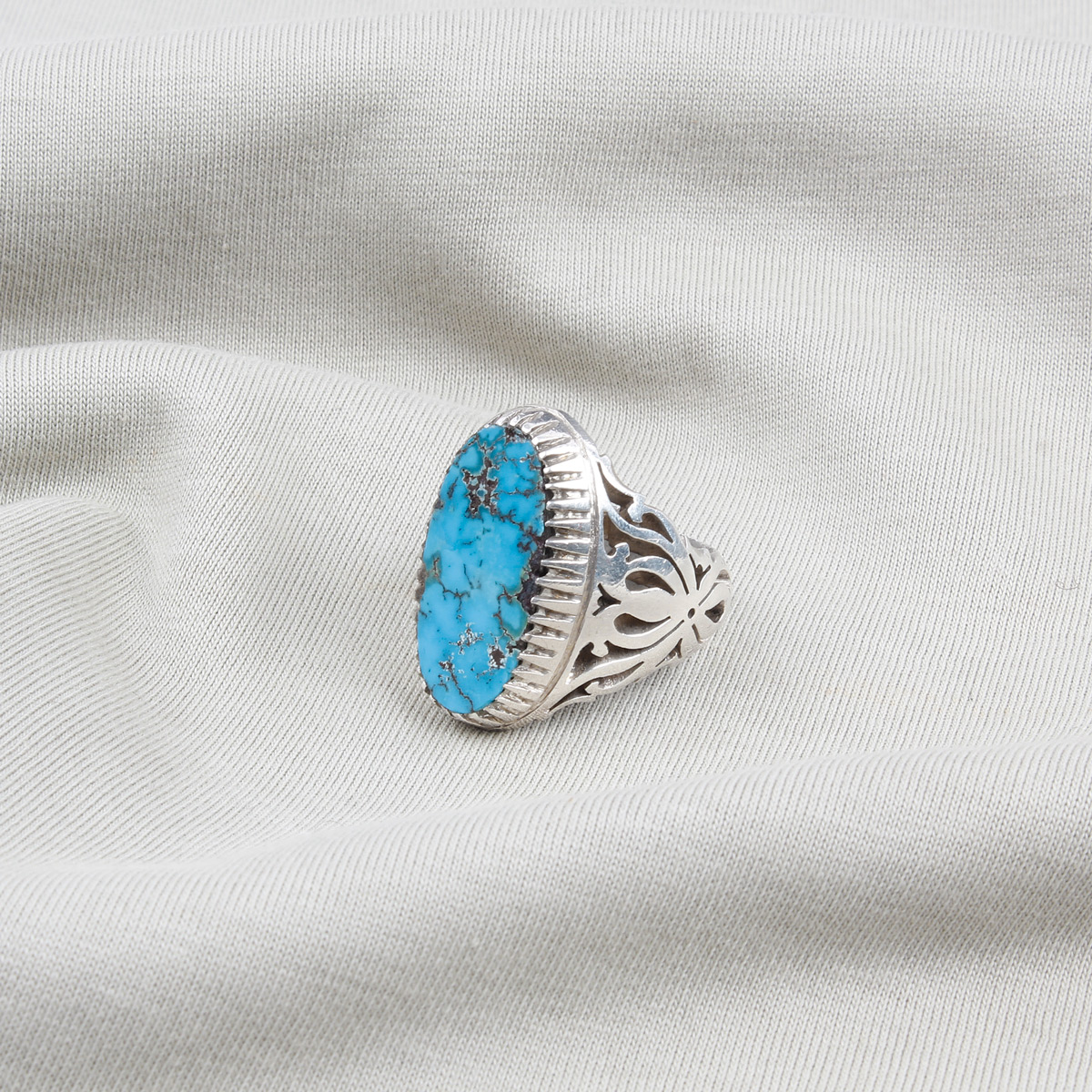 Men Blue Turquoise Silver Cluster Ring | Feroza Shajari Ring