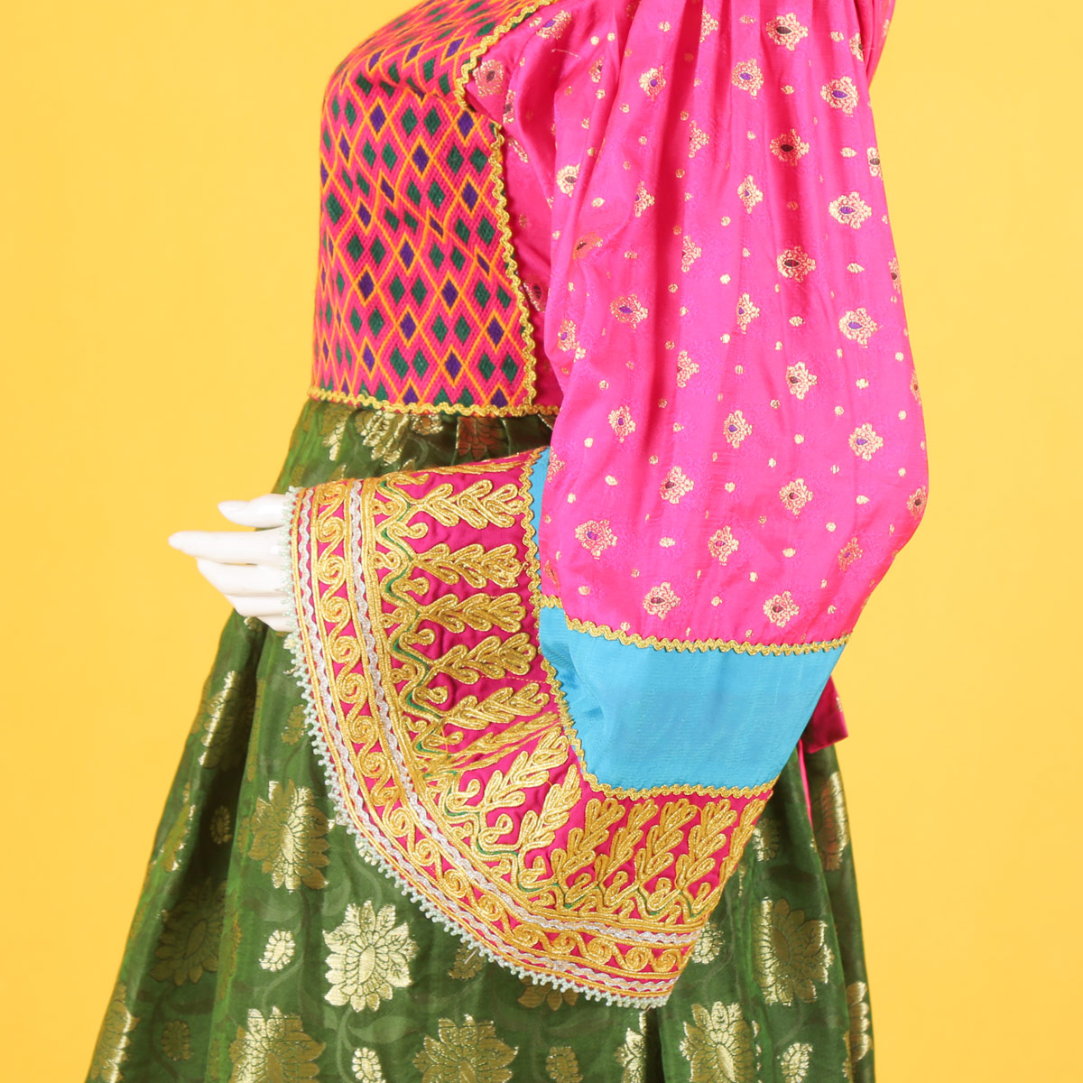 Green Banarasi Party Wear Pleated Frock | Kochi Embroidered Dress