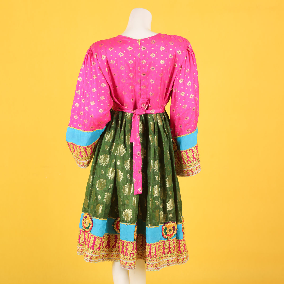 Green Banarasi Party Wear Pleated Frock | Kochi Embroidered Dress