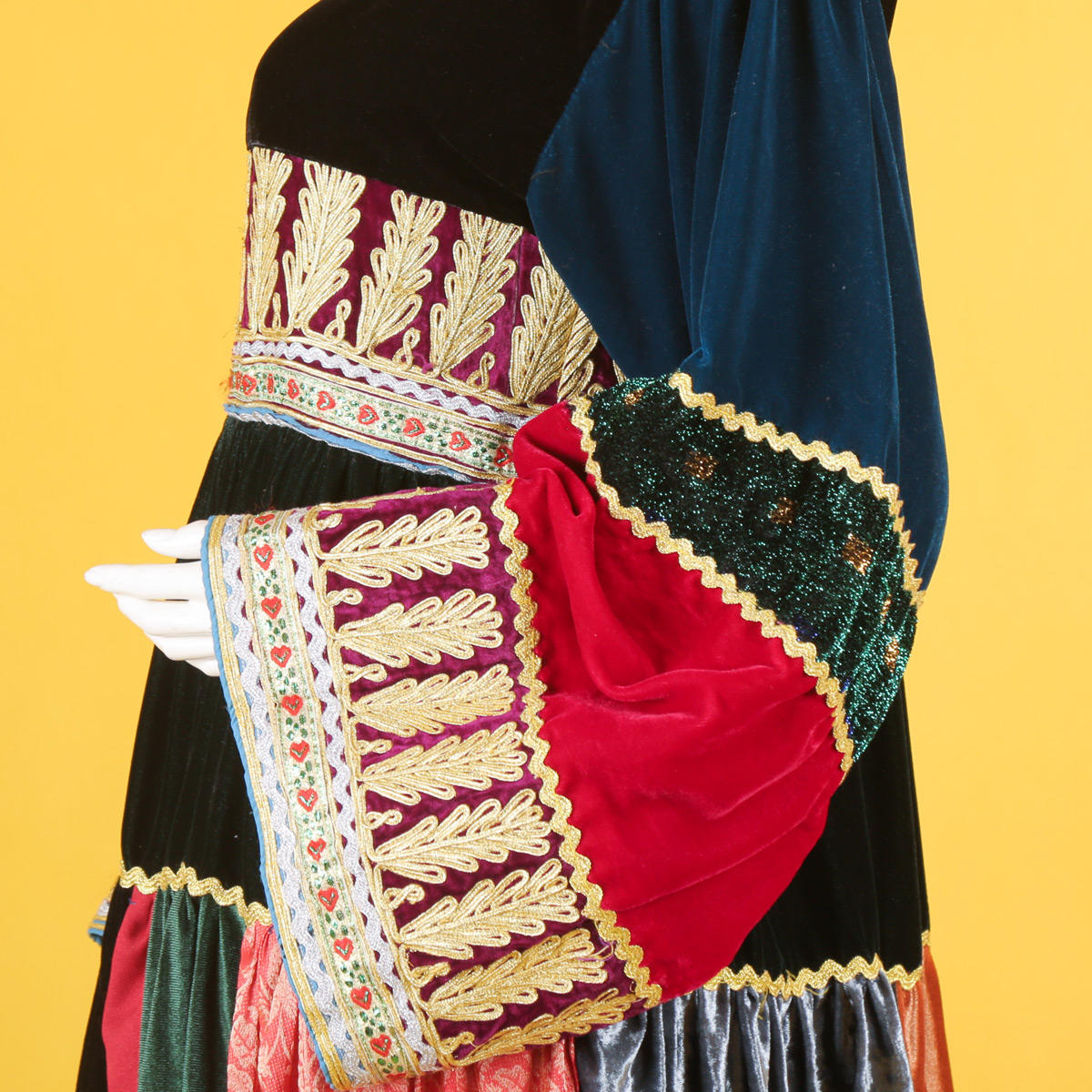 Black Velvet Pleated Frock | Balloon Sleeve Patchwork Maxi