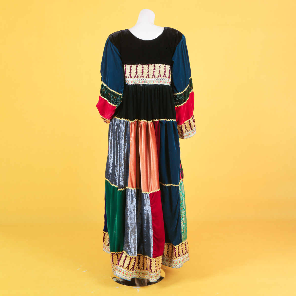 Black Velvet Pleated Frock | Balloon Sleeve Patchwork Maxi