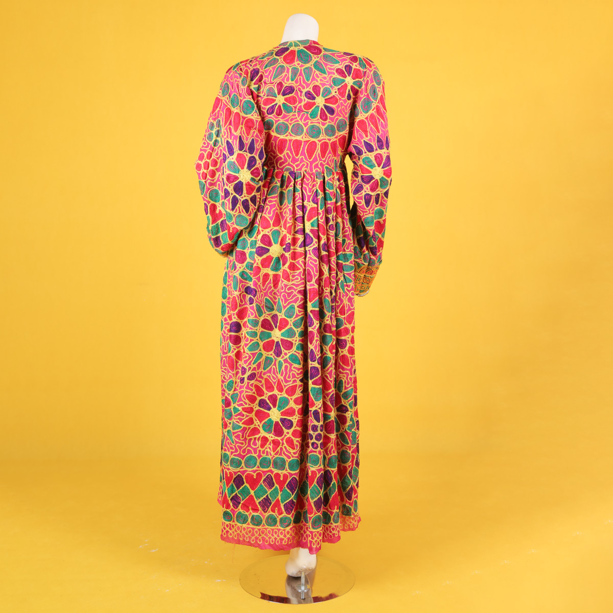 Floral Cross-Stitch Pleated Gand Afghani | Balloon Sleeve Traditional Afghan Dress