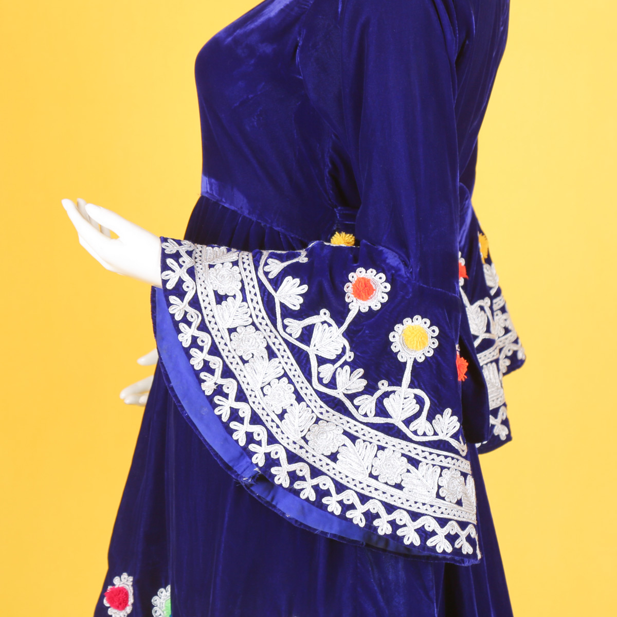 Kochi Embroidered Short Afghan Frock | Blue Velvet Fancy Afghan Dress